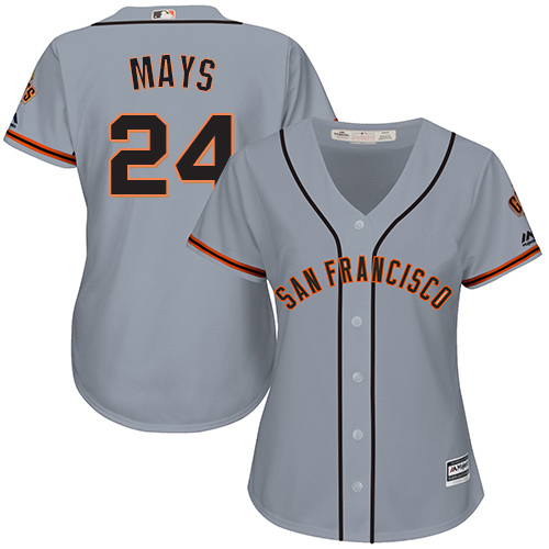 Giants #24 Willie Mays Grey Road Women's Stitched MLB Jersey - Click Image to Close